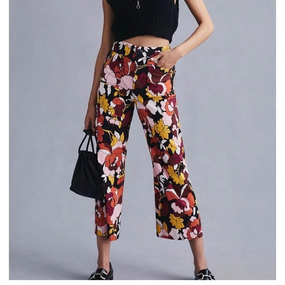 Maeve Pants - Anthropologie Maeve the Colette Cropped Wide-Leg Pants Size 32 Floral Mod Print